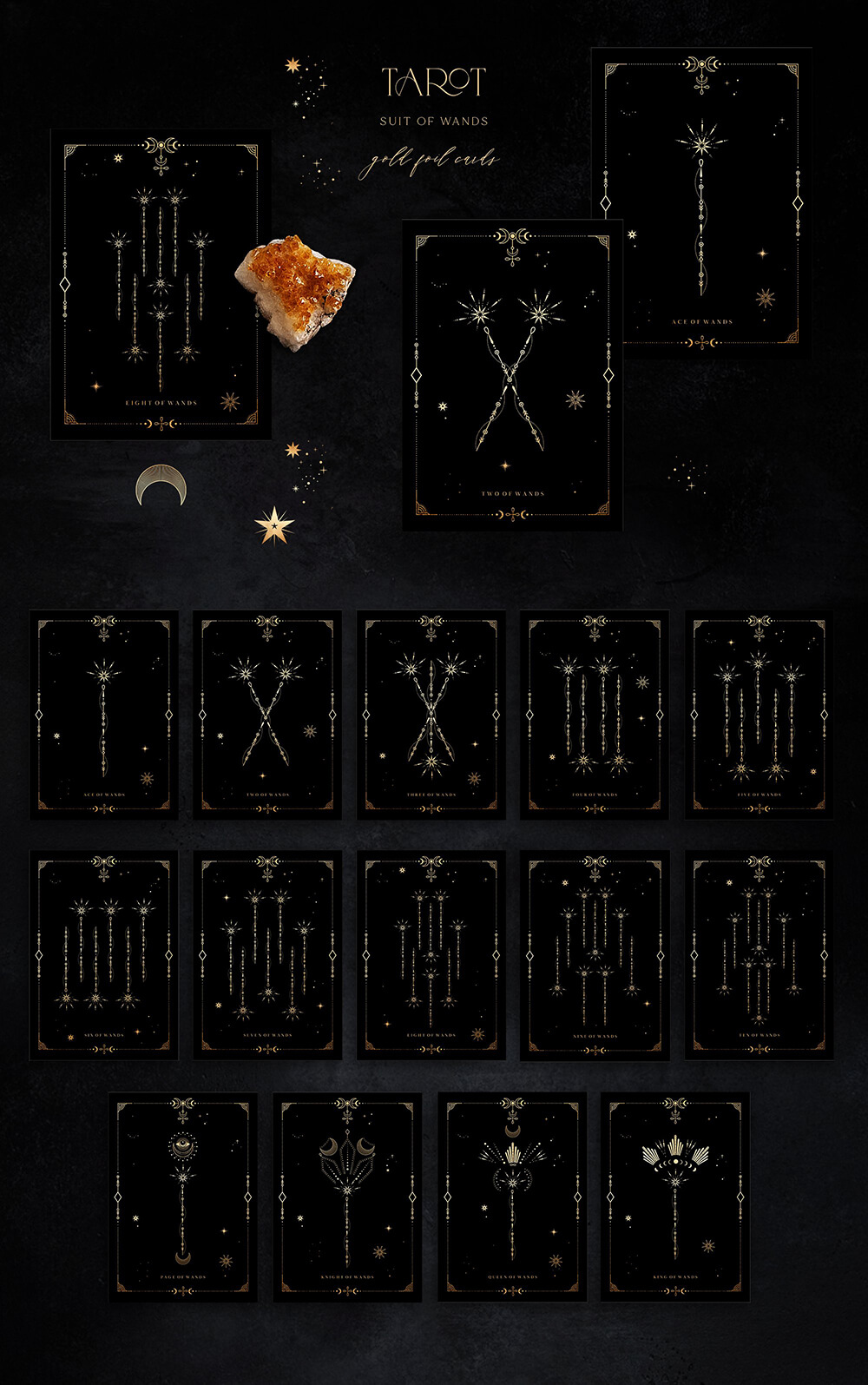 神秘的魔法古老占卜星座元素系列插画素材包